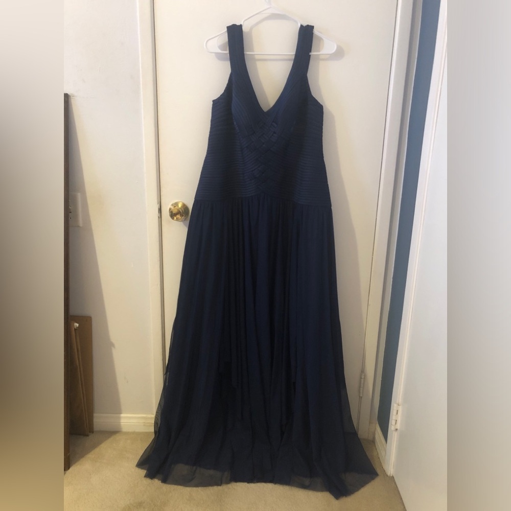JS Collections Navy Formal Maxi Dress Textured Bodice mother of Bride plus size